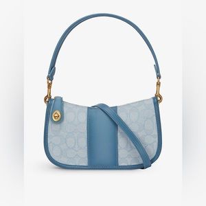 Coach Blue Swinger Signature Jacquard Cotton-blend and Leather Shoulder Bag